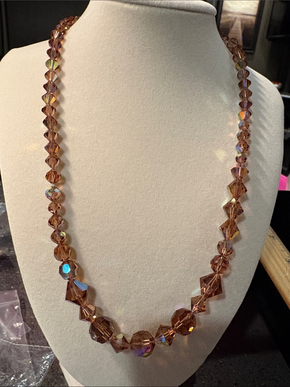 Iridescent Amber Crystal Bead Necklace - Women's Jewelry
